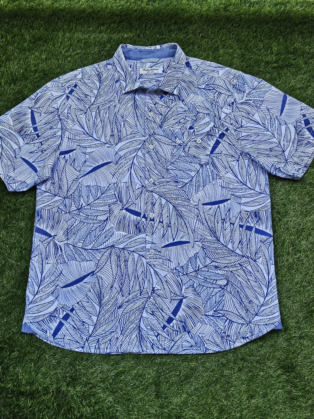 Tommy Bahama Nova Wave Blue Leaf Print Short Sleeve Button Down Shirt XL